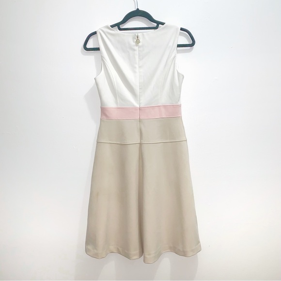 Tommy Hilfiger Women's Ivory Pink Tan Color Block Fit Flare A-Line Stretch Dress - Picture 2 of 4